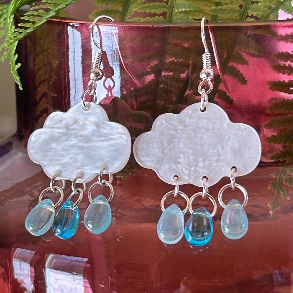 Handmade Mini Cloud Earrings - 4 Color options - Spring Dangle Earrings